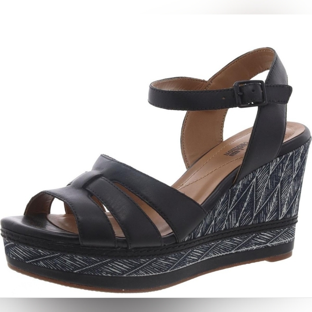 Clarks Zia Noble Wedge Heels Sandals Women Size 6 Black Ankle Strap Adjustable - Picture 11 of 11